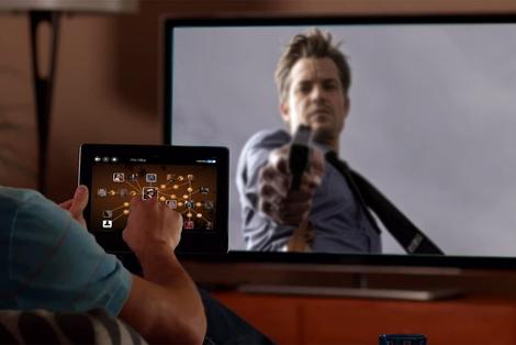 A person demonstrates a second-screen companion app to support viewers in following a densely populated storyworld, with prototype based on the FX Series "Justified."