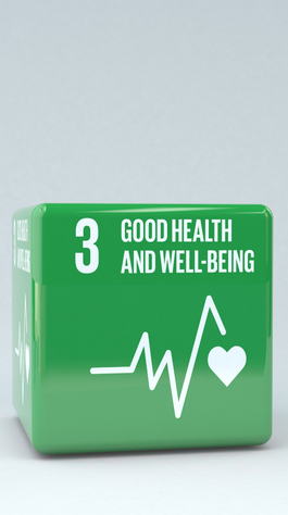 green block with text reading: 3. Good Health and Well-Being