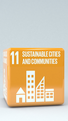 yellow block with text reading: 11. sustainable cities and communities