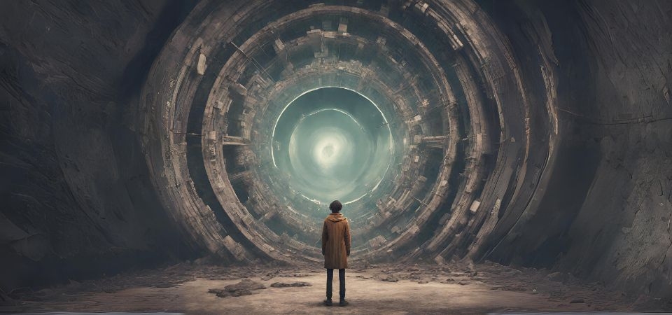 a person stands in front of a large hole