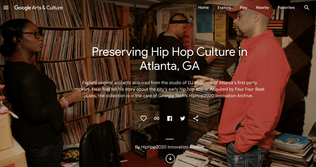 Screenshot from Wilson's HipHop2020 Innovation Archive with text reading "Preserving HipHop Culture in Atlanta Georgia."