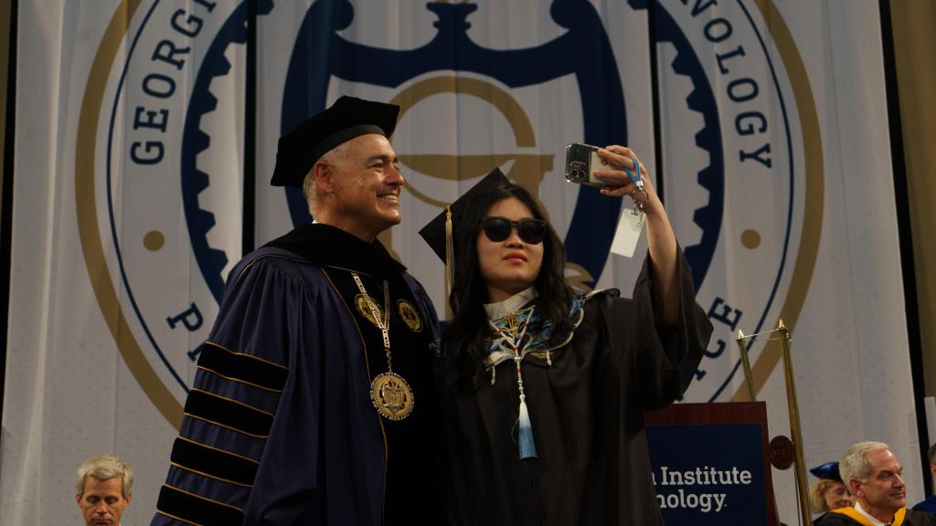 student taking selfie with Cabrera