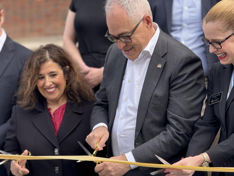 President Cabrera and others preparing to cut the ribbon at the D.M. Smith Renovation Celebration event on Jan. 7, 2026.