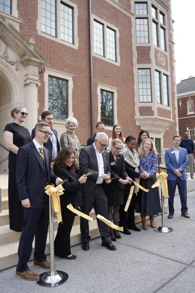 President Cabrera and others cutting the ribbon at the D.M. Smith Renovation Celebration event on Jan. 7, 2026.