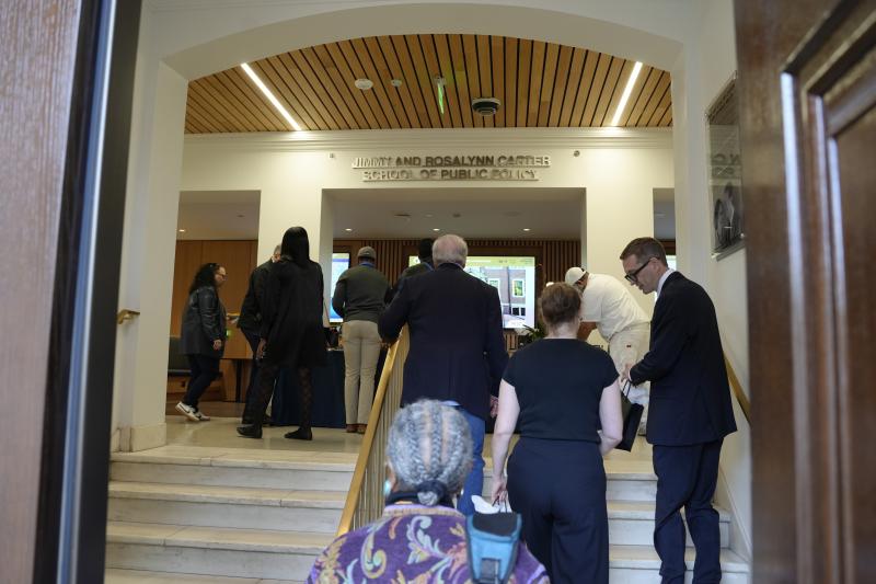 Guests entering the newly renovated D.M. Smith Building at the renovation celebration event on Jan. 7, 2026.