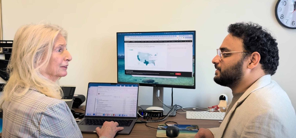 Marilyn A. Brown, Regents' Professor and Brook Byers Professor of Sustainable Systems in the Jimmy and Rosalynn Carter School of Public Policy talks with Ph.D. candidate Niraj Palsule about their recent research on the economic benefits of widespread EV adoption.