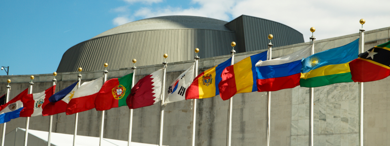 UN Building with flags