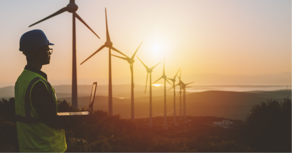 Man working on a wind farm