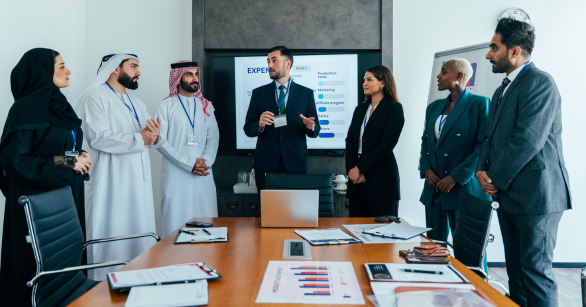People from different cultures in a business meeting