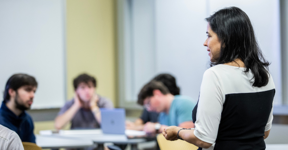 Professor Shatakshee Dhongde teaching an economics course at Georgia Tech