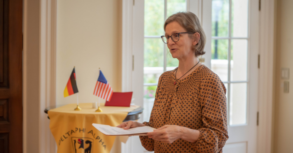 German professor Britta Kalin at a German language event 