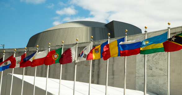 UN Building with flags