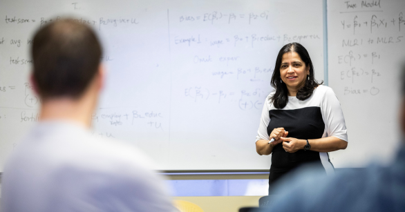 Professor Shatakshee Dhongde teaching an economics course at Georgia Tech
