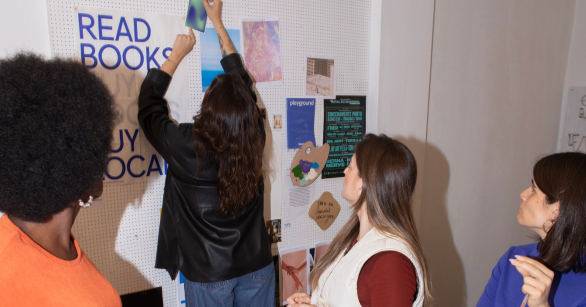 stock photo of people creating a display together