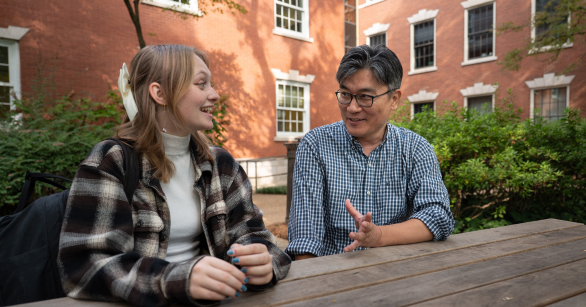 Modern Languages faculty member Jong Hyun Lee with student Camille Heidel at the Swann building