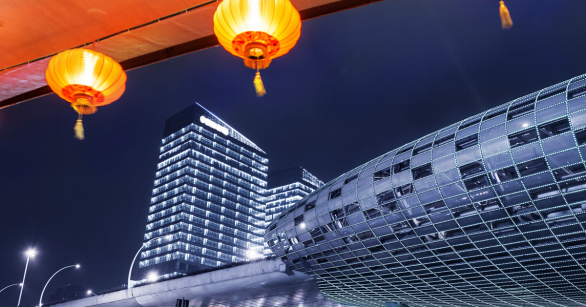 Modern China with traditional lanterns