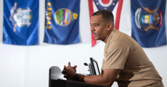 International Affairs military fellow teaching at a navy ROTC class at Georgia Tech