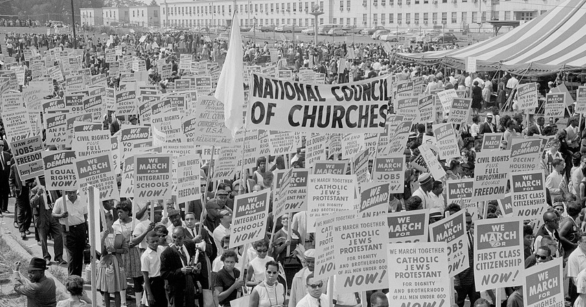 Historical image from the March on Washington for Jobs and Freedom in 1963.