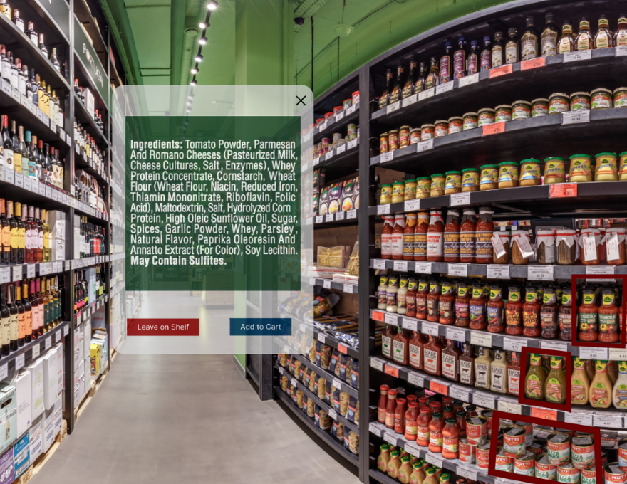 A digital grocery store in Bosley's final project, where people shop for a kidney transplant patient with dietary restrictions.