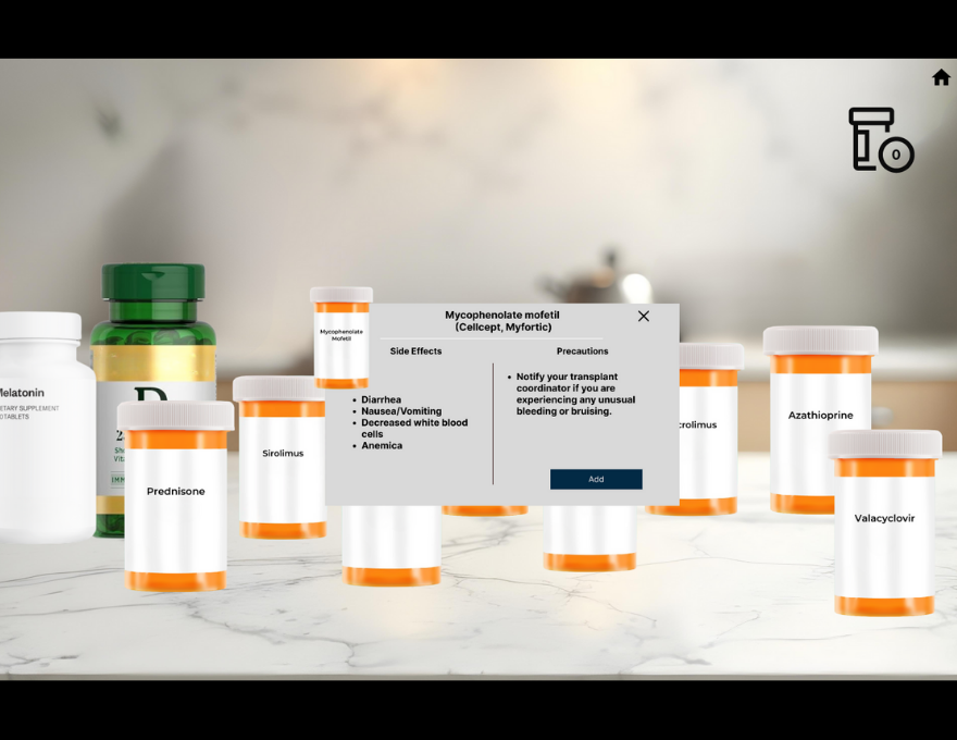Another interaction in Bosley's final project allows people to explore medication side effects.