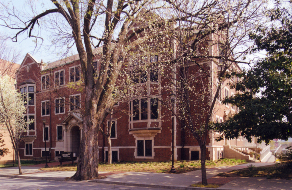 Main (west) facade, April 2000. Archives and Special Collections, Library, Georgia Institute of Technology.