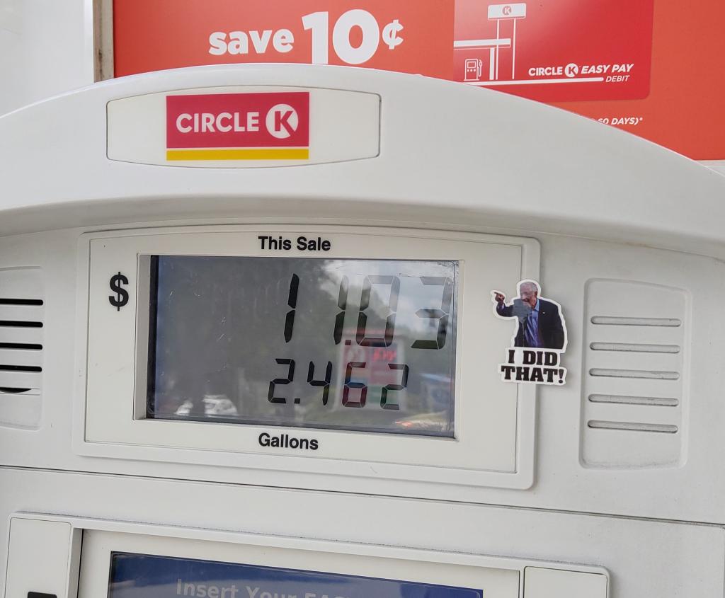 Oliver was inspired by the stickers he saw on gas pumps showing President Biden pointing at the price saying "I did that." Photo by Whoisjohngalt, via Wikimedia Commons, licensed under CC BY-SA 4.0.
