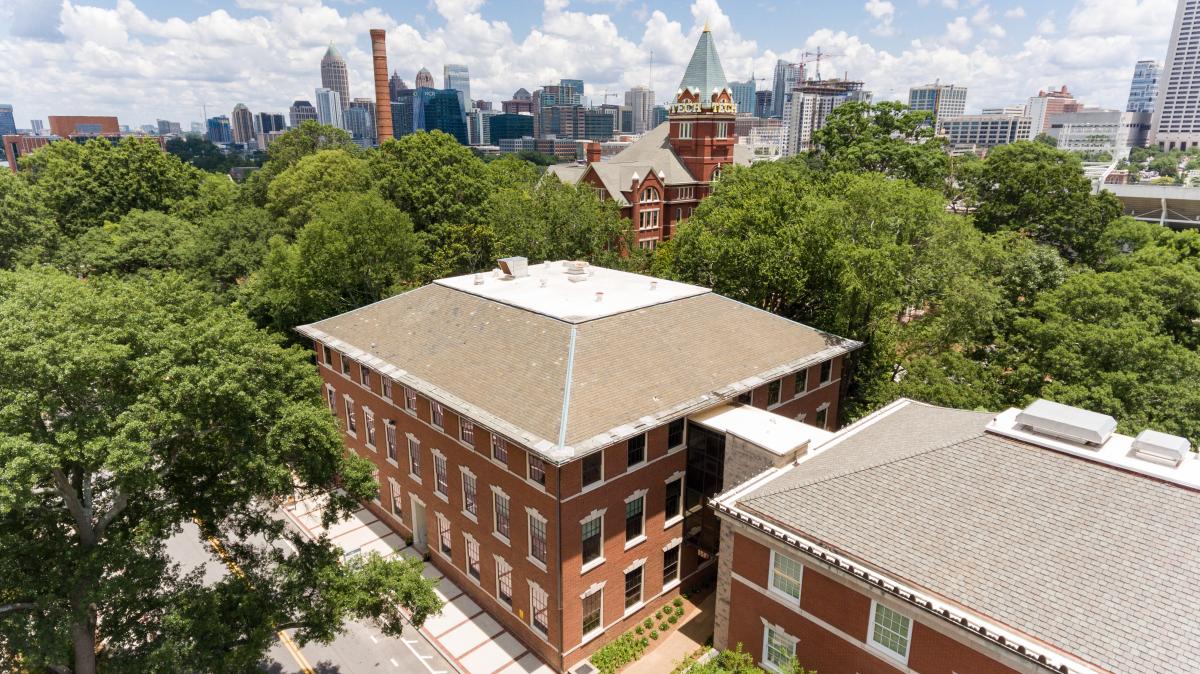 Aerial view of Savant Building on Cherry Street, home of Georgia Tech's Ivan Allen College of Liberal Arts