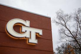 GT sign at the basketball stadium