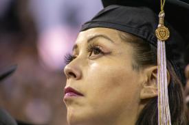 close up of student at fall 2023 ms commencement ceremony
